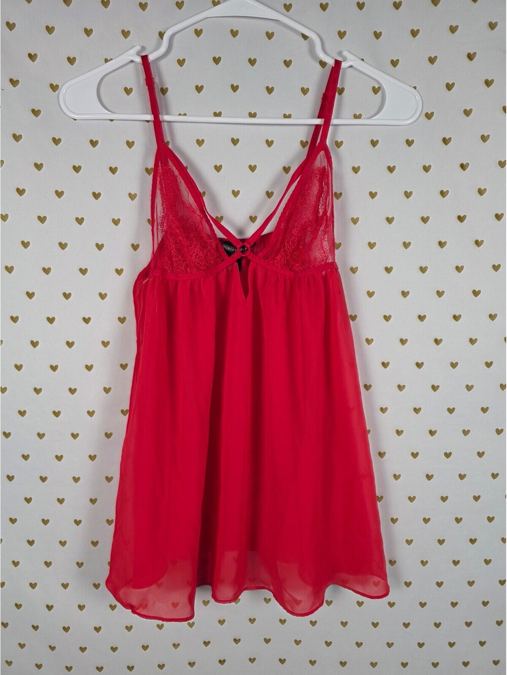 Victorias Secret Red Sheer Strappy Babydoll Nightie Medium Lingerie Dress